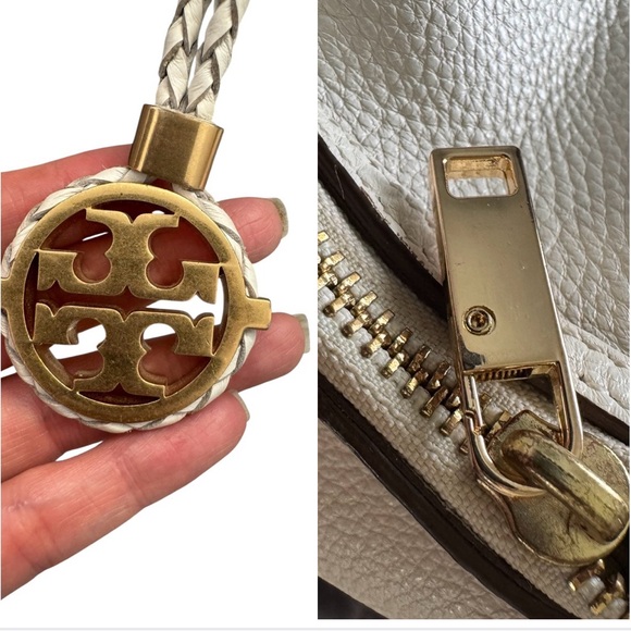 Tory Burch Amalie Adjustable Strap White Pebbled Leather Hobo Purse Crossbody - Picture 9 of 14